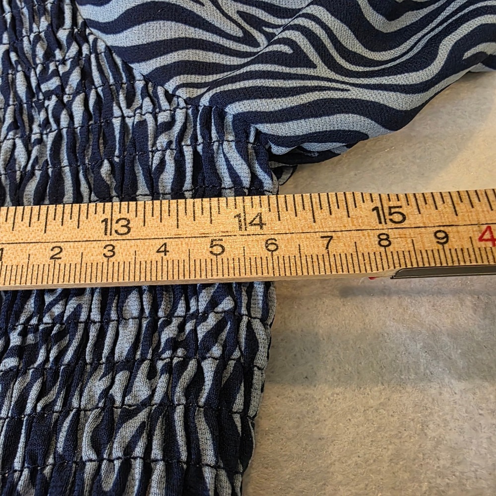 Simply Southern Geometric Print Smocked Tiers Midi Dress Navy Blue Long Sleeve M - Picture 5 of 8